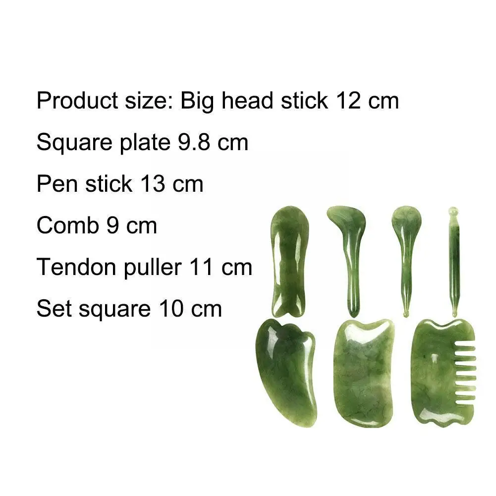 

Gua Sha With Beeswax Board Emerald Green 7-piece Gua Set And Beauty Sha Neck Stick Tendon Stick, And Shave For Massage, S3Y0