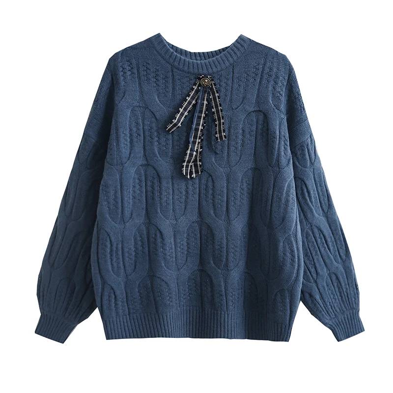 

Designer Bow Tie Buckle Long Sleeve Sweater Women's Autumn Winter New Oversize Short Sweater Thick Warm Texture Pullovers Jumper