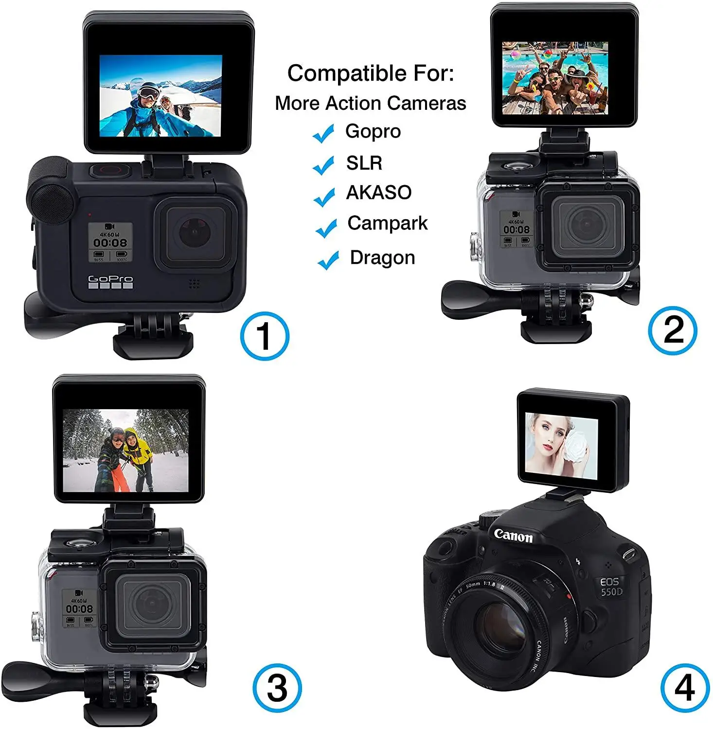 IP 68 водонепроницаемый экран 2 0 дюйма селфи ЖК-экран для Gopro Hero 9 8 7 6 DJI Insta360 EKEN YI Canon
