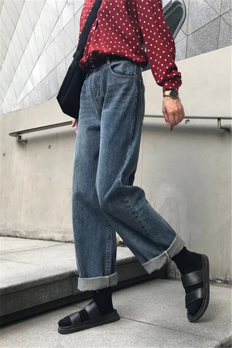 

jean femme 2019 autumn winter vaqueros mujer korean style vintage boyfriend casual plus size high waist ladies wide leg jeans