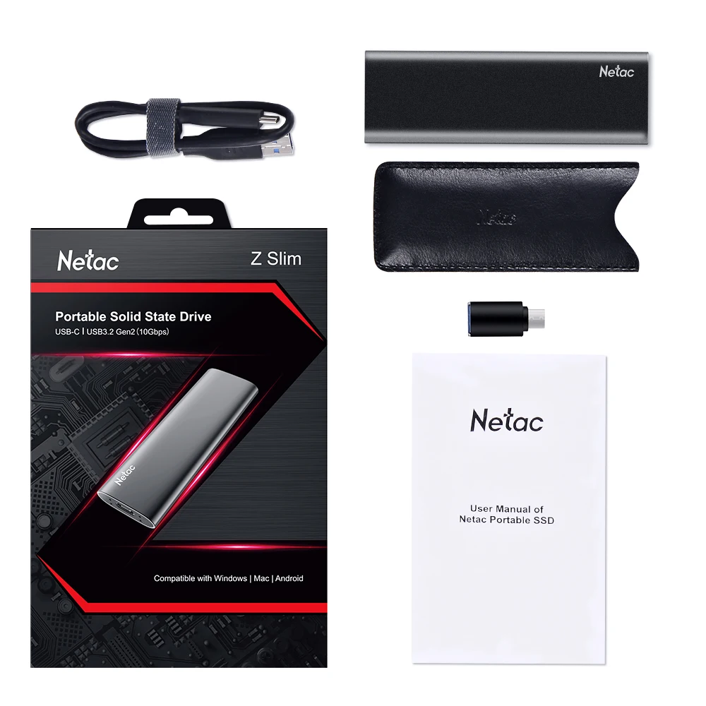 Netac ZSlim Портативный внешний SSD 1 ТБ 500GB 250GB жесткий диск HDD твердотельный накопитель