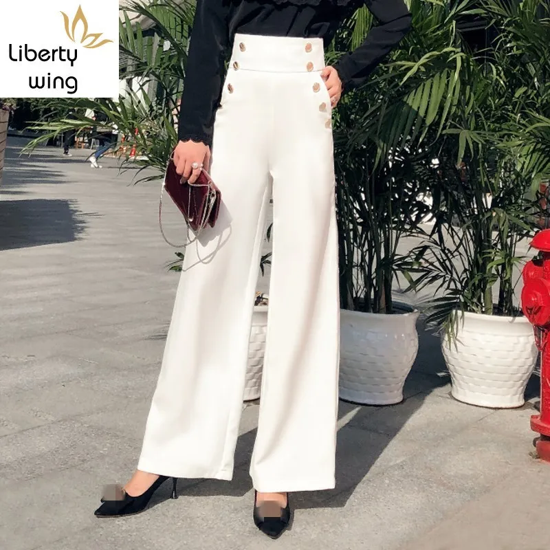 OL Стиль Широкие брюки женские прямые тонкие новые талии расклешенные высокие