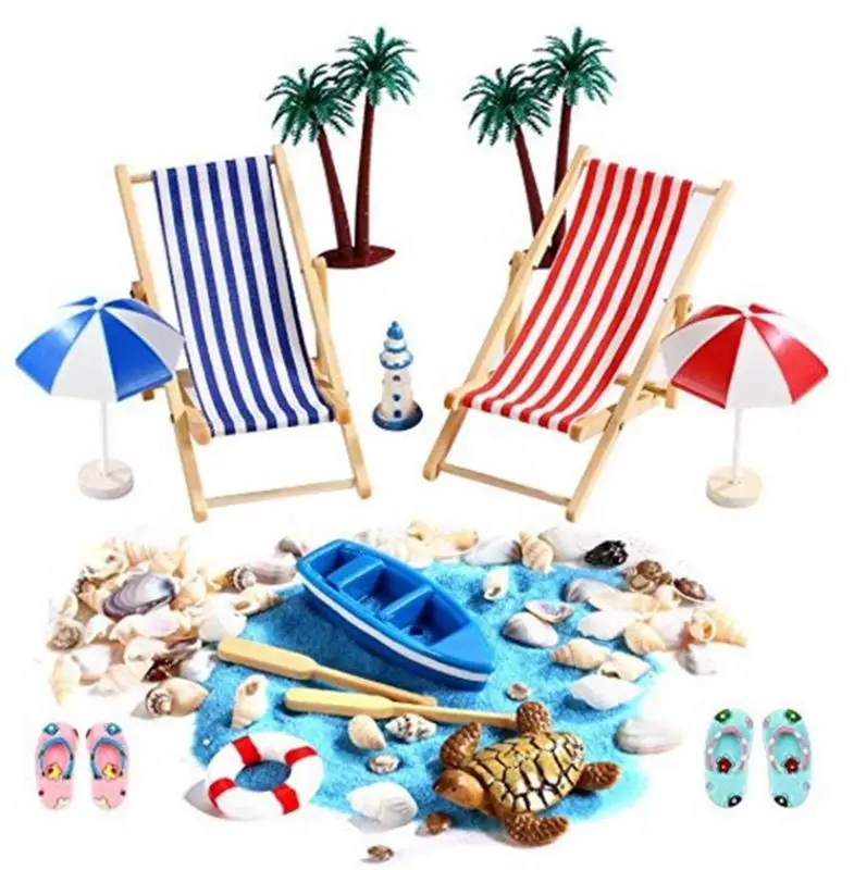 

Beach Vacation Chair Sun Umbrella Sand Set for 1/12 Dollhouse Miniature Furniture