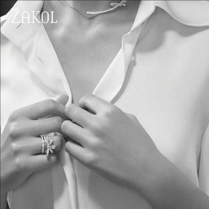 ZAKOL романтическое длинное ожерелье с бабочкой из белого кубического циркония