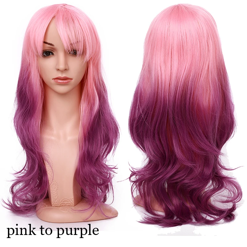 pink to purple S-noilite синтетические парики Омбре красный розовый фиолетовый зеленый парик длинные волнистые волосы парики косплей парик термостойкие волосы для женщин поддельные волосы - Цвет: pink to purple
