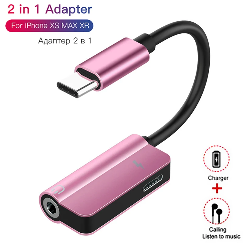 2 в 1 аудио наушники зарядный адаптер USB Type C конвертер для наушников iPhone 11Pro Max 7 8Plus