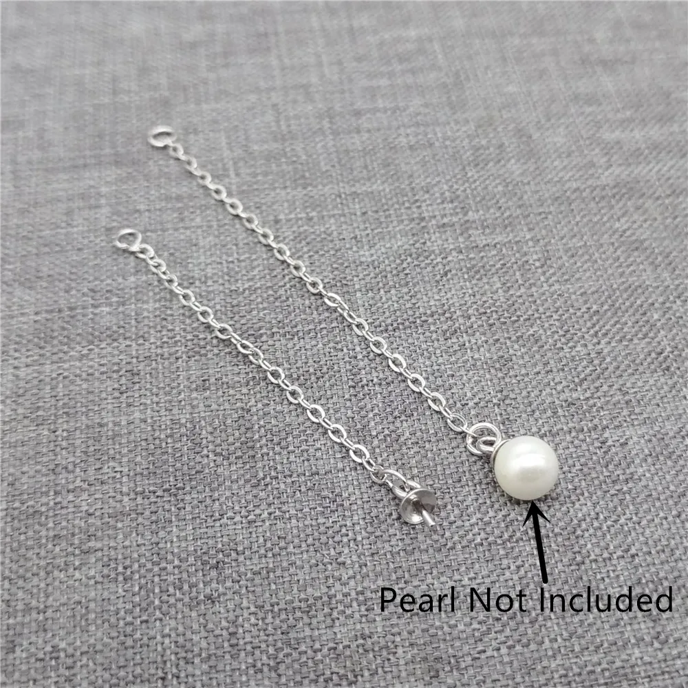 

4prs of 925 Sterling Silver Earrings Chain Drop Rhodium Plated w/ Cup Peg for Pearl Jewelry