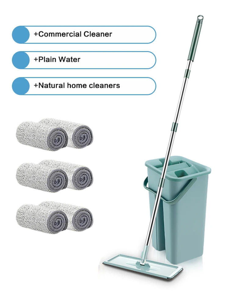 

Mop Bucket Wringer Set Flat Floor Mops Bucket Squeeze Floor Mops 3 Washable Microfiber Pads Wet Dry Use Household Cleaning Tools
