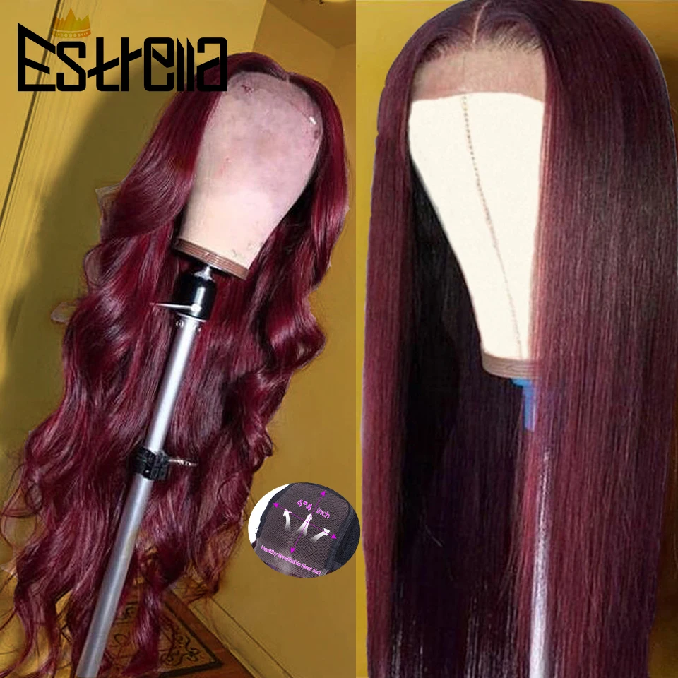 Парик из натуральных волос 99J бразильские прямые волнистые волосы на шнуровке