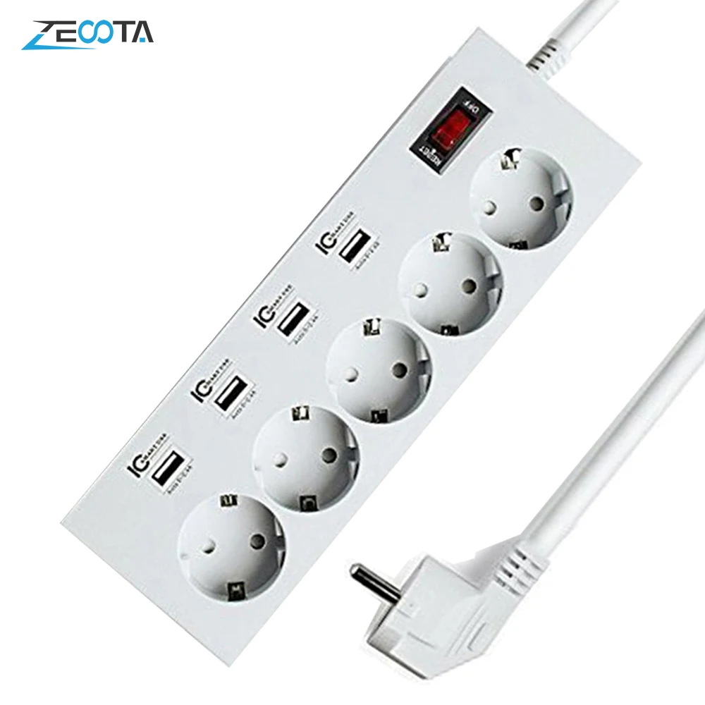 Блок питания 5-Way несколько розеток ЕС штепсельные розетки с USB выключателем 5В/8А Смарт IC пожаробезопасный 2500 Вт usb зарядка для смартфонов