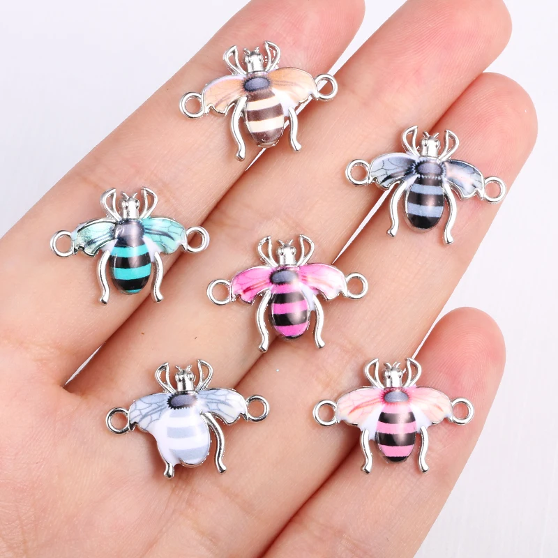 

Silver Plated Enamel Colorful Bee Charm Connectors for Jewelry Making Bracelet Necklace Craft DIY Accessories 22x16mm 6pcs