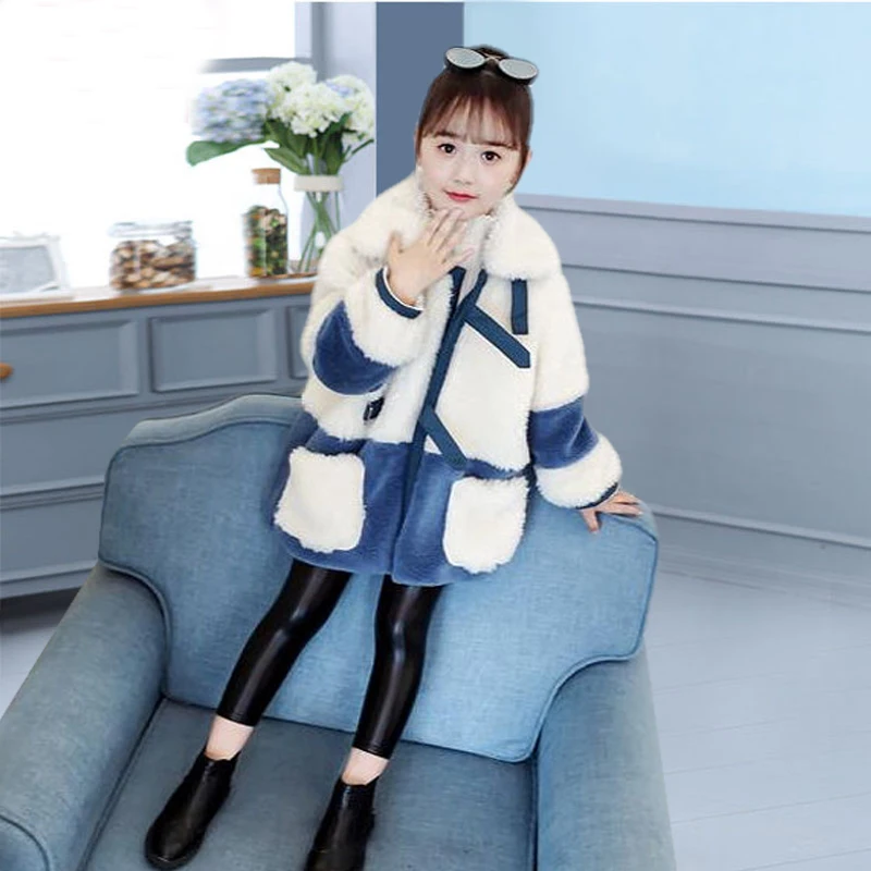 

2020 Girls Autumn Winter Stitching Thick and Beautiful Warm Woolen Jacket Coat