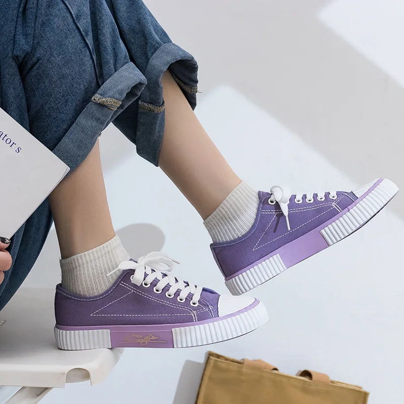 

New biscuit canvas shoes female 2021 spring and summer student leisure white shoes fashion board shoes Korean version