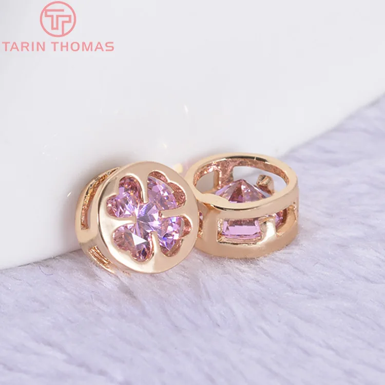 4PCS 8MM 24K Champagne Gold Color Plated Brass with Zircon Round Spacer Beads High Quality Diy Jewelry Accessories | Украшения и