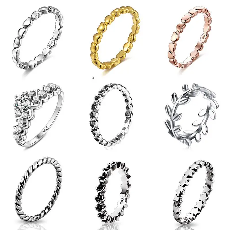 

925 Sterling Silver Ring Charms Black Flower Rose Gold Silver Surround Heart Ring For Women Jewelry