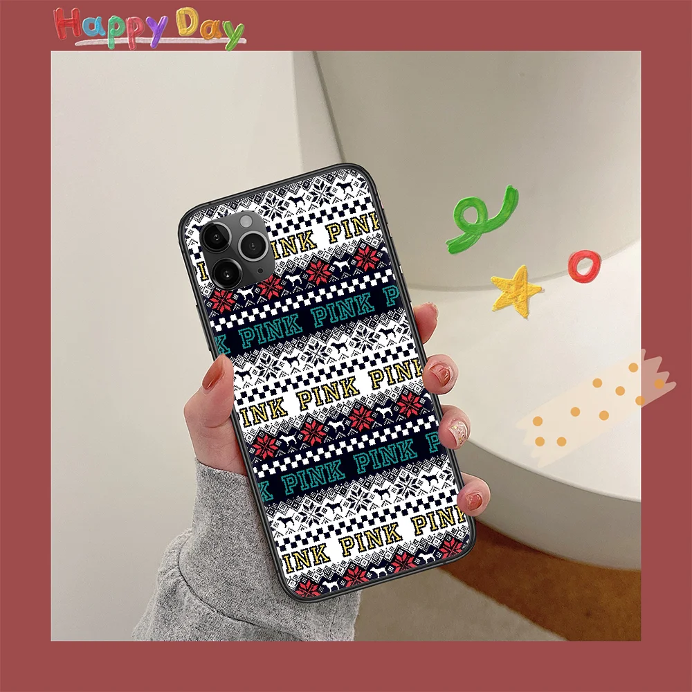 

VS PINK LOVE secret Phone Case For Iphone 11 12 Mini PRO XR X XS MAX 6 6s 7 8 Plus 4 5 5s SE 2020 black Shell Trend Etui Fashion