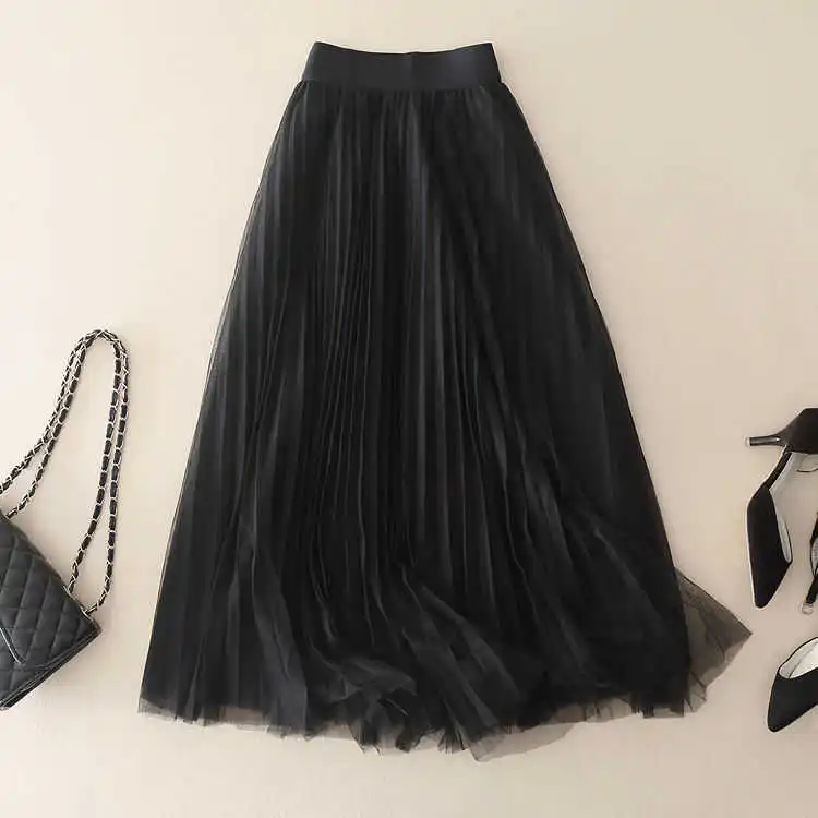 

Pleated gauze skirt half length skirt A-line skirt 3 layers big swing pompous skirt medium long skirt large size gauze long