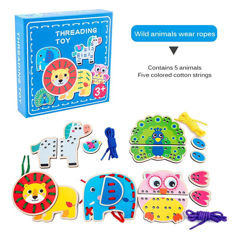 

DIY toys Montessori Wooden toys Animals Transportation String Threading Beads Wooden Lacing Card Interactive Interesting Beads