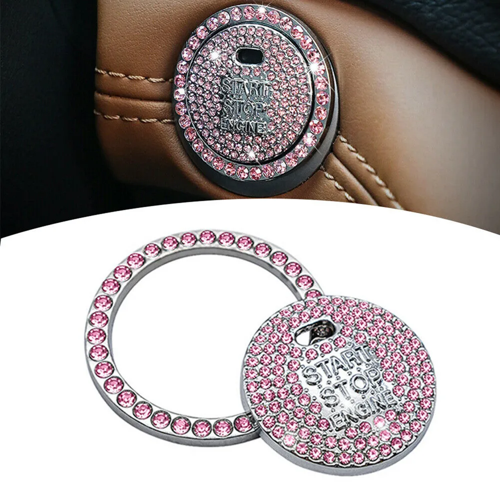 

Adhesive Tape Crystal Sticker Bling Start Button Car Engine Ignition Chrome Metal Decor Diamond Pink