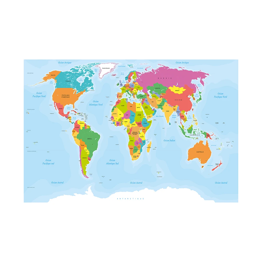 Карта мира с политическим распределением во французских плакатах и принтами