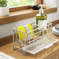 sink caddy organizer countertop sponge brush soap holder with drain pan stainless steel for kitchen