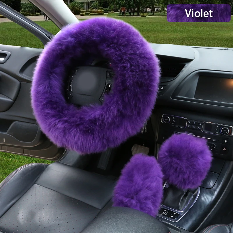 Violet 3 шт. автомобиль из искусственной шерсти руль Зимний теплый плюшевый чехол крышка авто руль чехлы протектор Декор Аксессуары - Название цвета: Violet