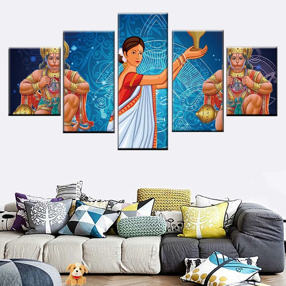 Модульная холст HD печати фото 5 шт. богиня плакат Индийский Бог обезьян