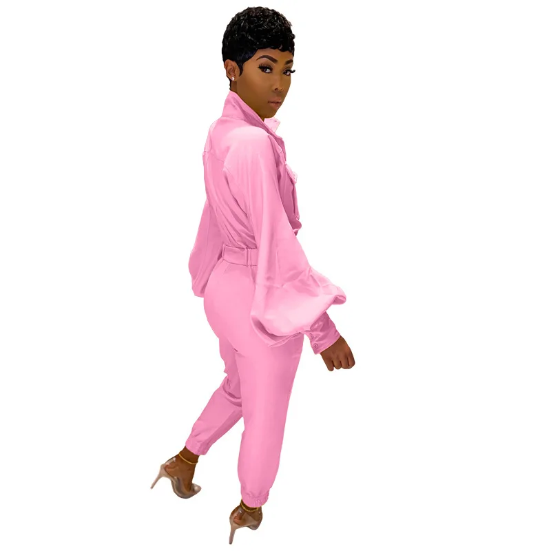 

New Product 2020 Solid Color Long Puff Sleeve Skinny Sexy Club Party Jumpsuit Overalls For Women Fall Winter Clothing