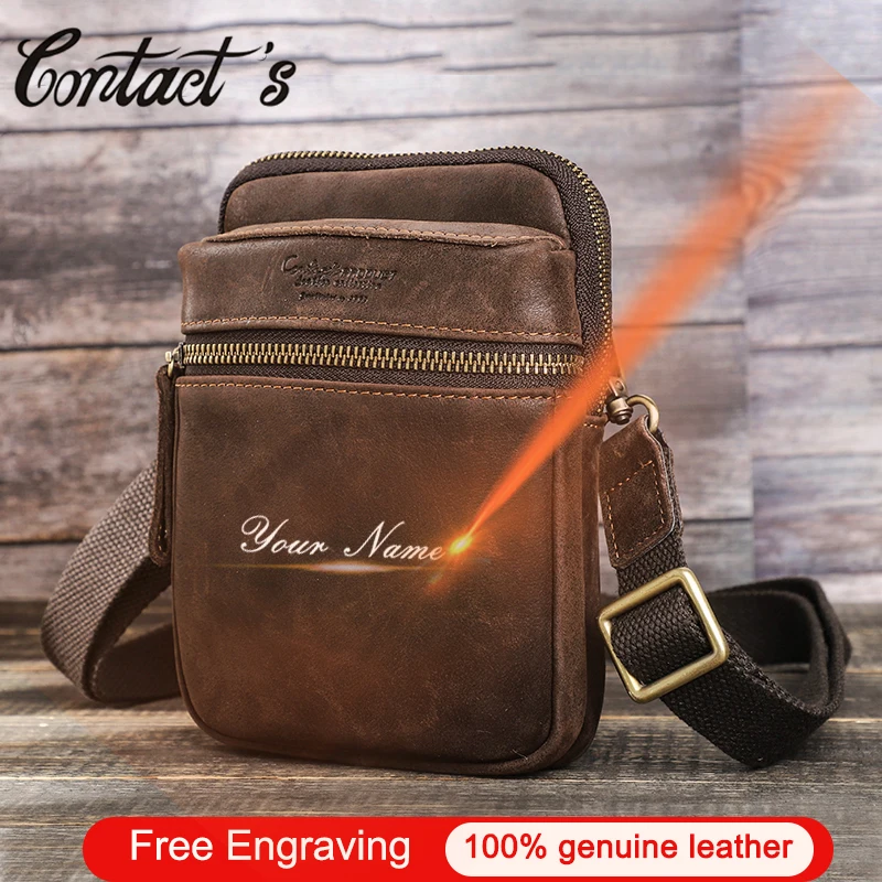 Мужская поясная сумка Contact's из натуральной кожи Повседневная качественная на