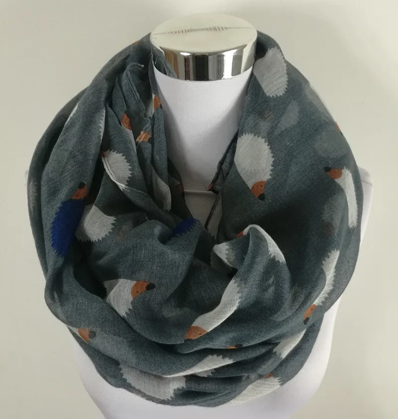 Circle scarf Grey Новые женские модные вискоза, хлопок Ежик длинный шарф с рисунком модные шарфы с животными снуд кольцо шарф для женщин - Цвет: Circle scarf Grey