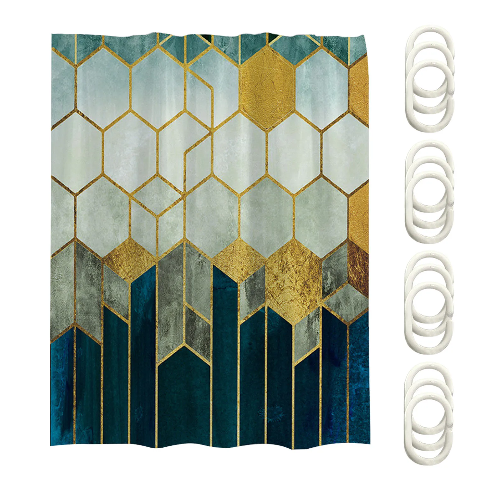 

Ombre Drape Easy Install Hanging Bath Decor Geometric Grid Machine Washable Waterproof Digital Printing Soft Shower Curtain