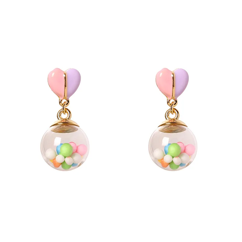 

New Animal Crystal Glass Ball Love Heart Candy Color Earrings for Women Girls Fantasy Elephant Earrings Female Friend's Jewelry