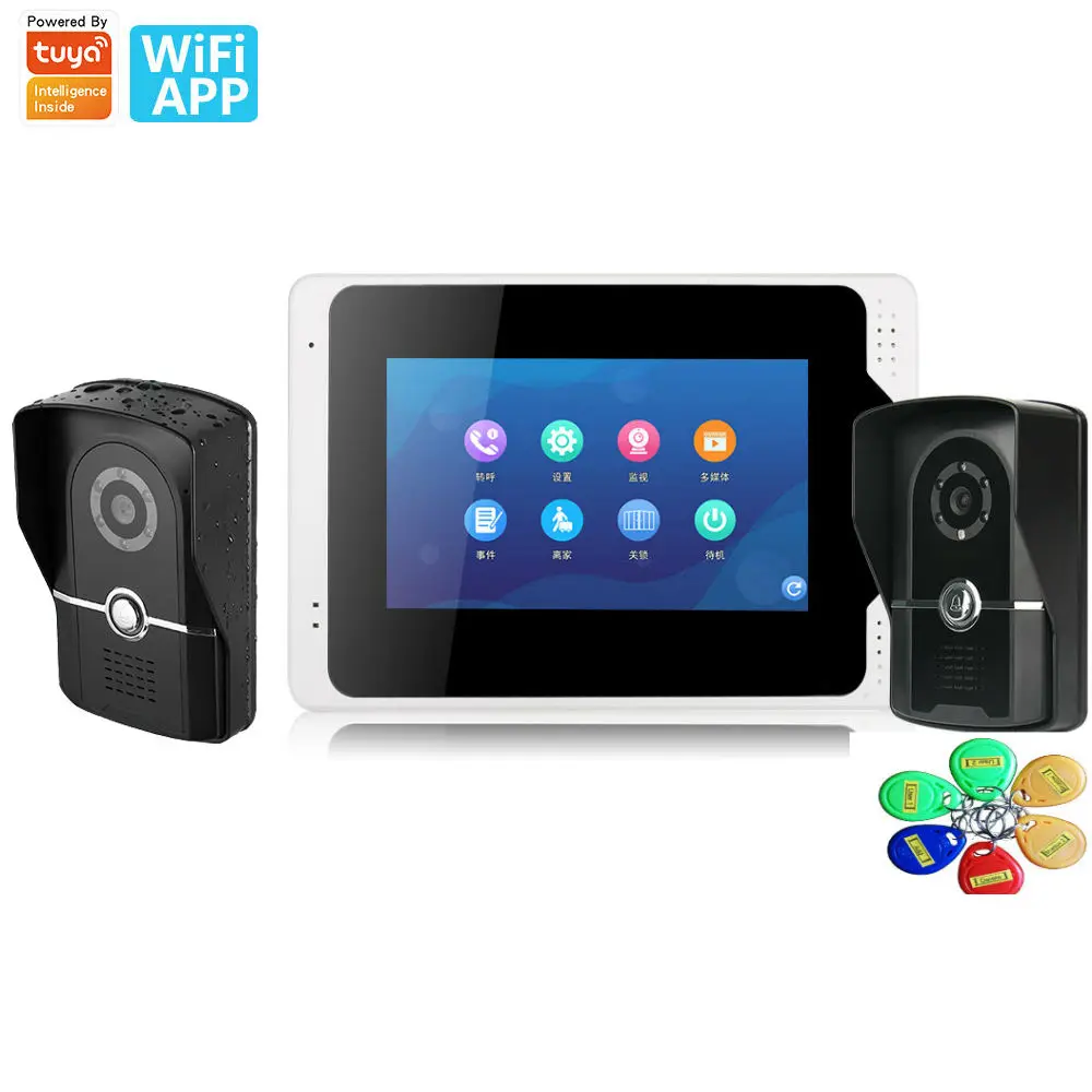 

Умный видеодомофон Tuya, проводной, Wi-Fi, 7 дюймов, 1 сенсорный экран, 2 проводных камеры 1080P