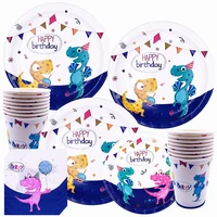 dinosaur theme party decor tableware set disposable paper plate cup tablecloth happy birthday party supplies for girl boys kids