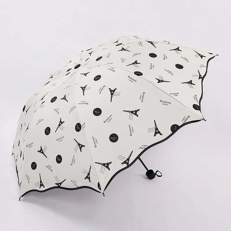 Парижская башня солнечный и дождливый Зонт двойного назначения 3 складных