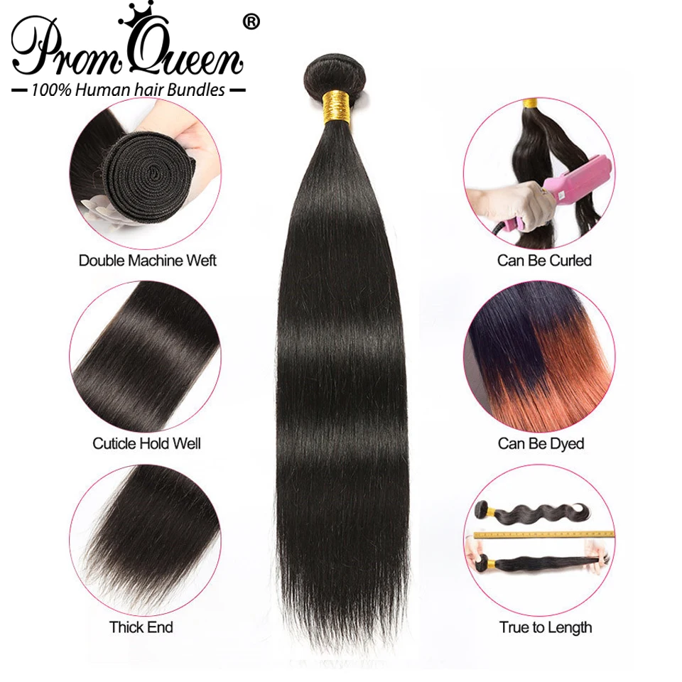 Promqueen Peruvian Human Hair Weave Bundles Straight 8-40inch 100% Human Hair Weave Bundles Natural Color Remy Hair Extensions