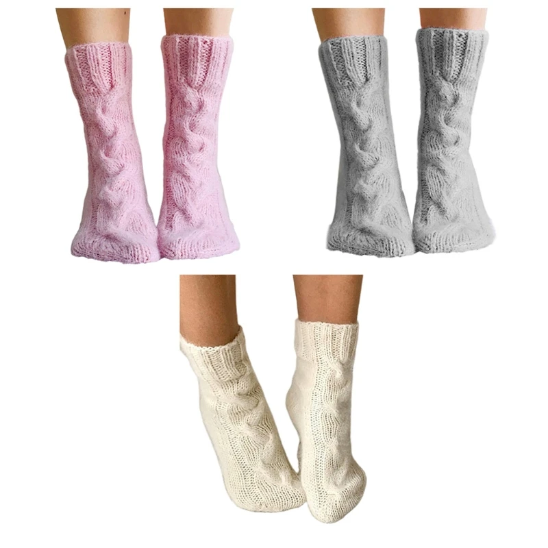 

Женские зимние утепленные вязаные носки MXMA, однотонные Рождественские теплые плотные вязаные крючком носки, чулочно-носочные изделия