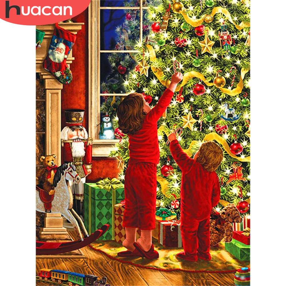 

HUACAN Full Square Diamond Painting Christmas Tree Art Rhinestone Diamond Embroidery Landscape Kid Needlework Home Decoration
