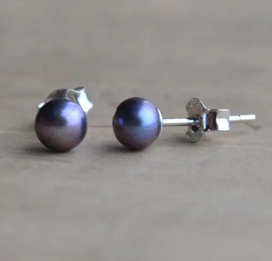 

Unique Pearls jewellery Store Peacock Blue 5-5.5MM Freshwater Pearl Stud Earrings Silver Jewelry For Women