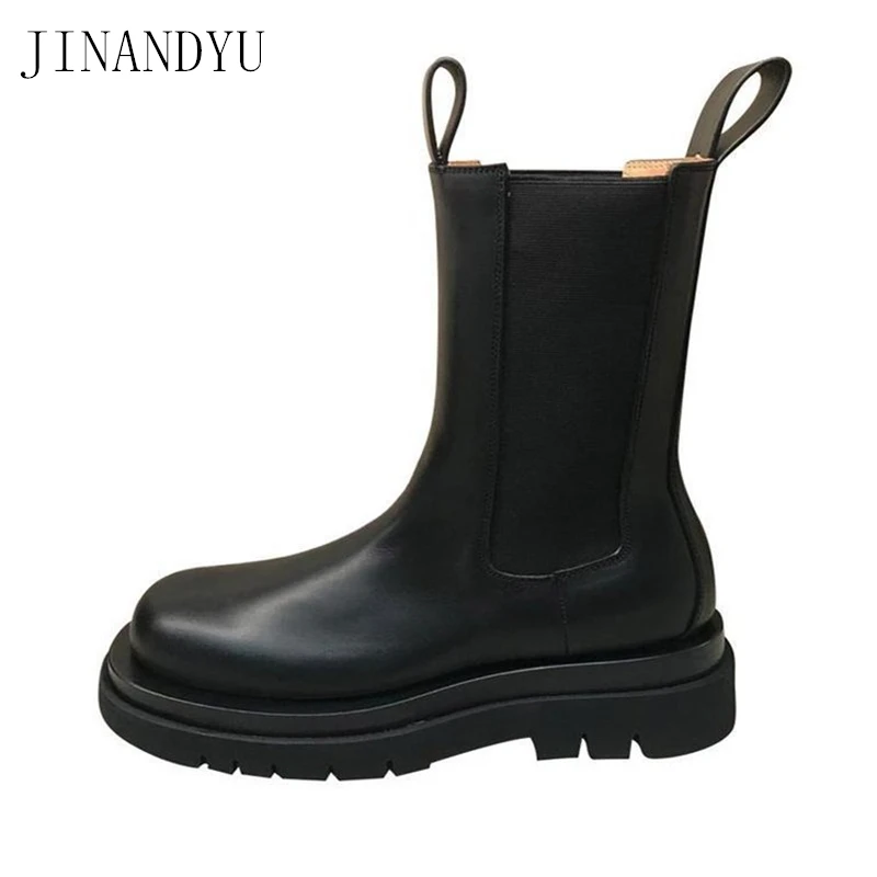 Black Leather Boots for Women Platform shoes Snow Boots Women Leather Platform Winter Boots Waterproof Women autumn Shoes New