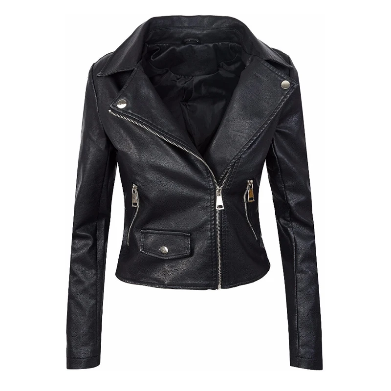 Faux Leather Jacket Women Soft PU Leather Biker Coat 4XL Short Design Slim Black Jackets Lady Turn-down Collar Outerwea