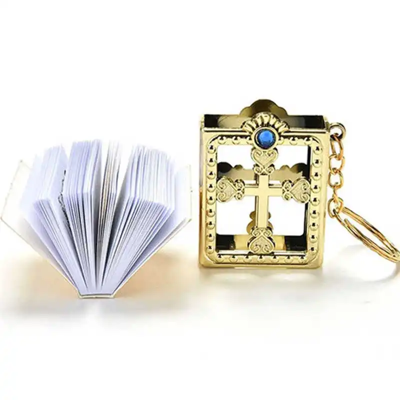 

English Mini Holy Bible Miniature Paper Religious Christian Jesus Cross Key Chain Prayer God Bless Gift Souvenirs Keyring Gift