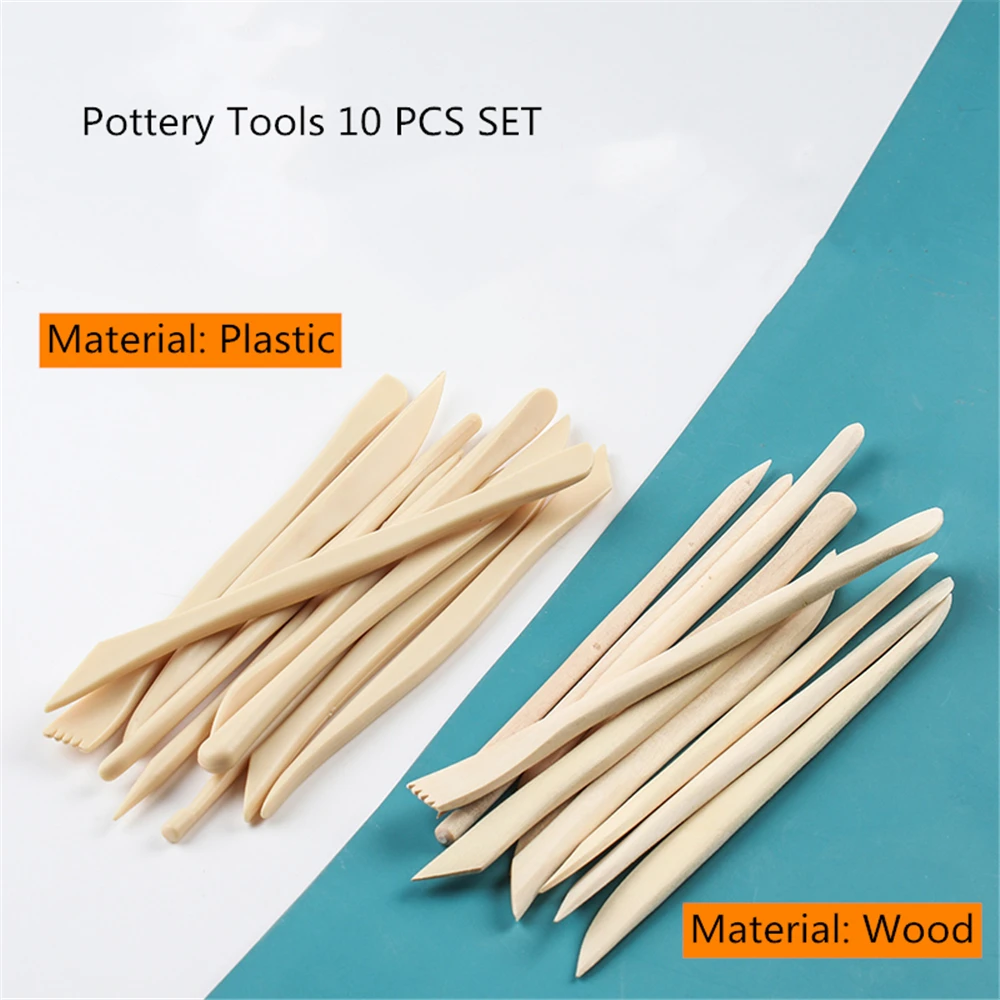 

10 Piece Set Clay Tools Wooden Plastic Pottery Trimming Tools，The Most Essential Ceramic Clay Tools, for Beginner Level