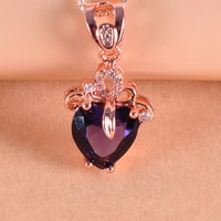 korean fashion heart shaped purple crystal pendant necklace for women sweet and romantic chain metal accessories jewelry