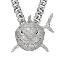 hip hop big shark pendant necklace for men cubic zircon shark boy jewelry with iced out crystal miami cuban link chain