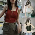 Женский летний вязаный укороченный топ без рукавов на молнии, сексуальный Однотонный свитер с v-образным вырезом на бретельках, Приталенный жилет с вырезом на талии, Клубная одежда