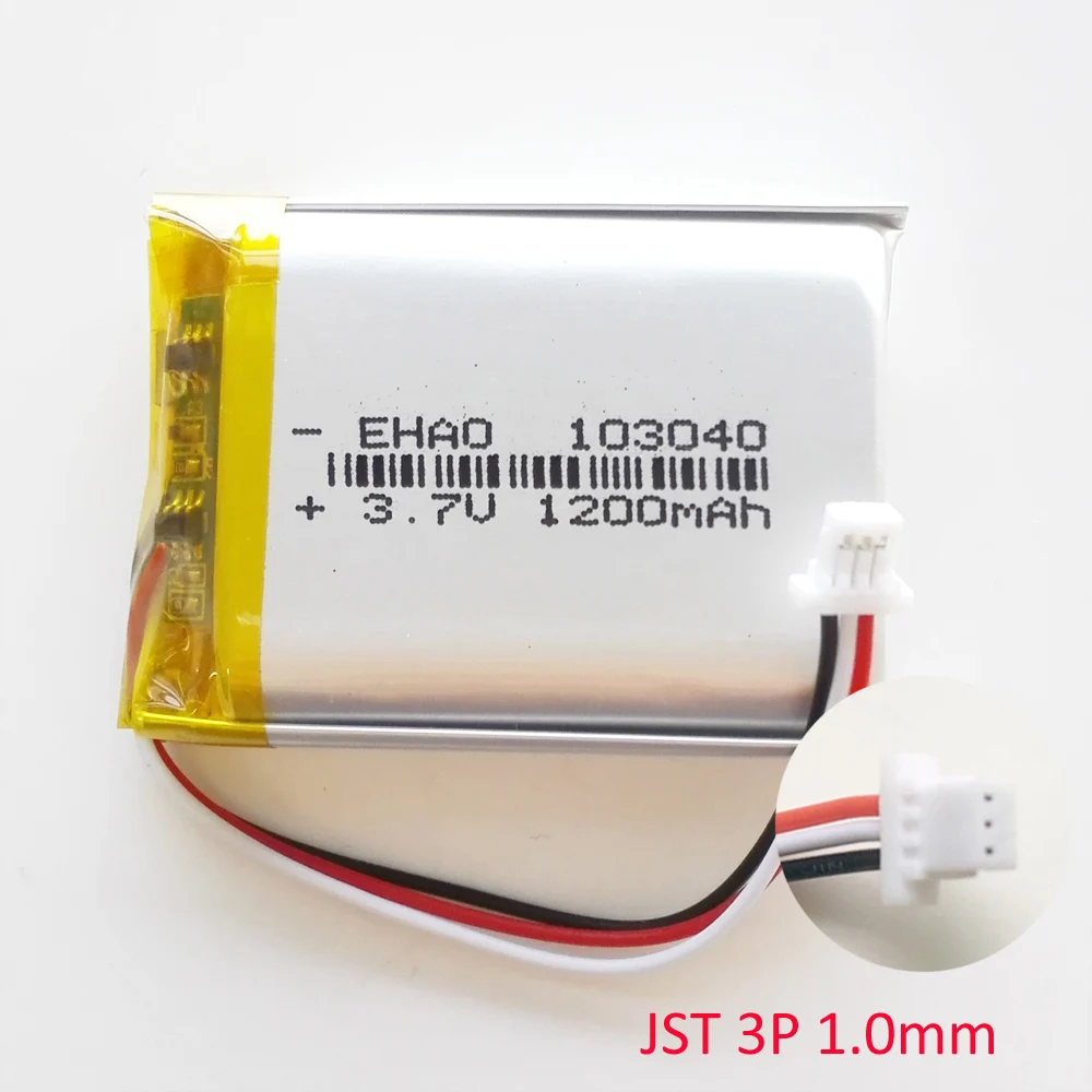 

wholesale 3.7V 1200mAh Lithium Polymer LiPo Rechargeable Battery JST 3Pin 1.0mm plug 103040 For MP3 GPS DVD mobile