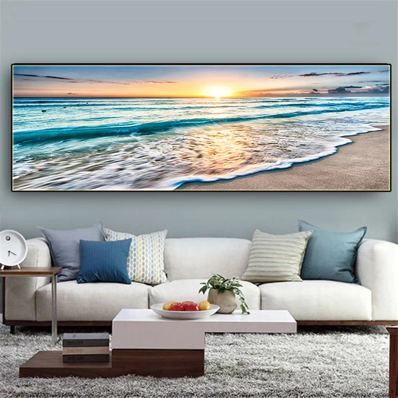 

Natural Gold Beach Sunset Landscape Poster Seascape Canvas Painting Prints Cuadros Scandinavian Wall Art Picture Room Hoom Decor