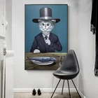 Модное изображение кошки на стену, холст, котенок с крышкой, костюмом и платьем, настенные картины для гостиной, коридора, плакаты и принты, домашний декор, искусство