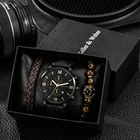 Набор мужских часов и браслетов, мужские черные кварцевые часы, плетеные браслеты ручной работы, мужской набор наручных часов, подарок для парня